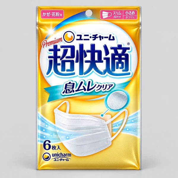unicharm尤妮佳 超快適 日本直郵進口過濾飛沫粉塵PM2.5舒適耳帶日常佩戴 透氣舒適口罩 【小碼/白色】 5片入